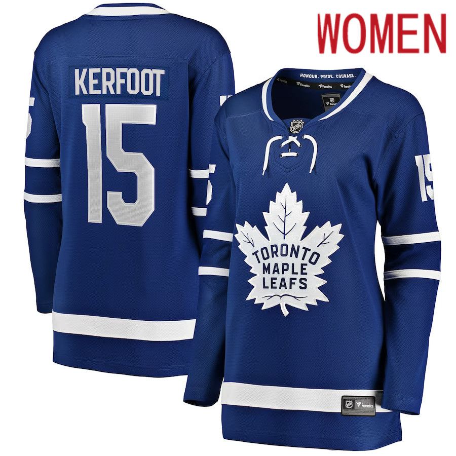 Women Toronto Maple Leafs 15 Alexander Kerfoot Fanatics Branded Blue Home Breakaway Player NHL Jersey